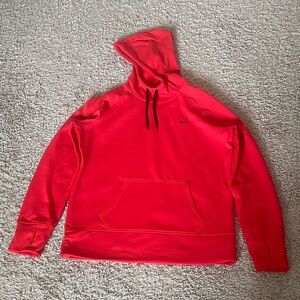 EUC Nike Hoodie, kangaroo pockets, black swoosh pull strings & thumb slits Sz Lg